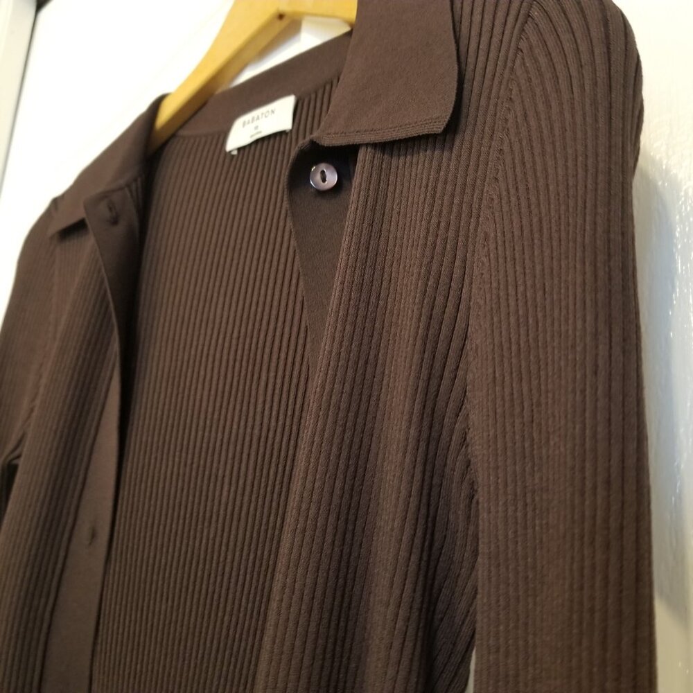Babaton Chocolate Brown Ribbed Button-Down Top - Picture 7 of 13